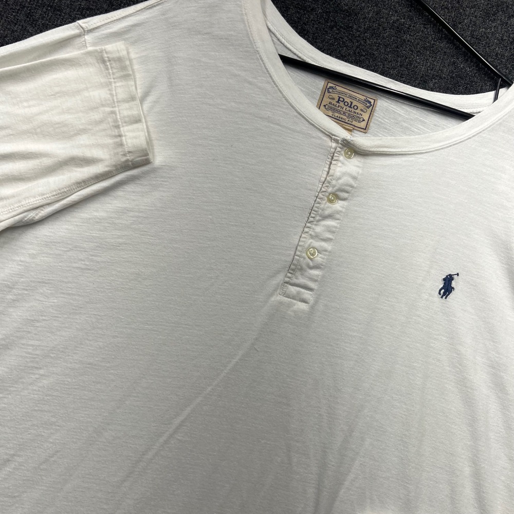 Polo Ralph Lauren Men 2XB White Long Sleeve Slub Cotton Henley Classic Fit Shirt